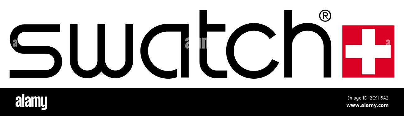 Logo Swatch, marque de montre, en option, fond blanc Banque D'Images