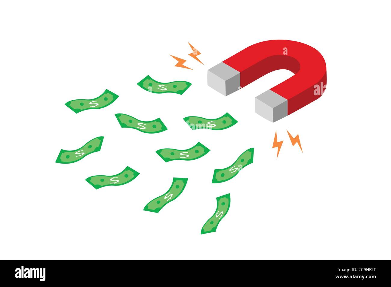 L'aimant attire l'argent vers lui-même. Illustration de Vecteur