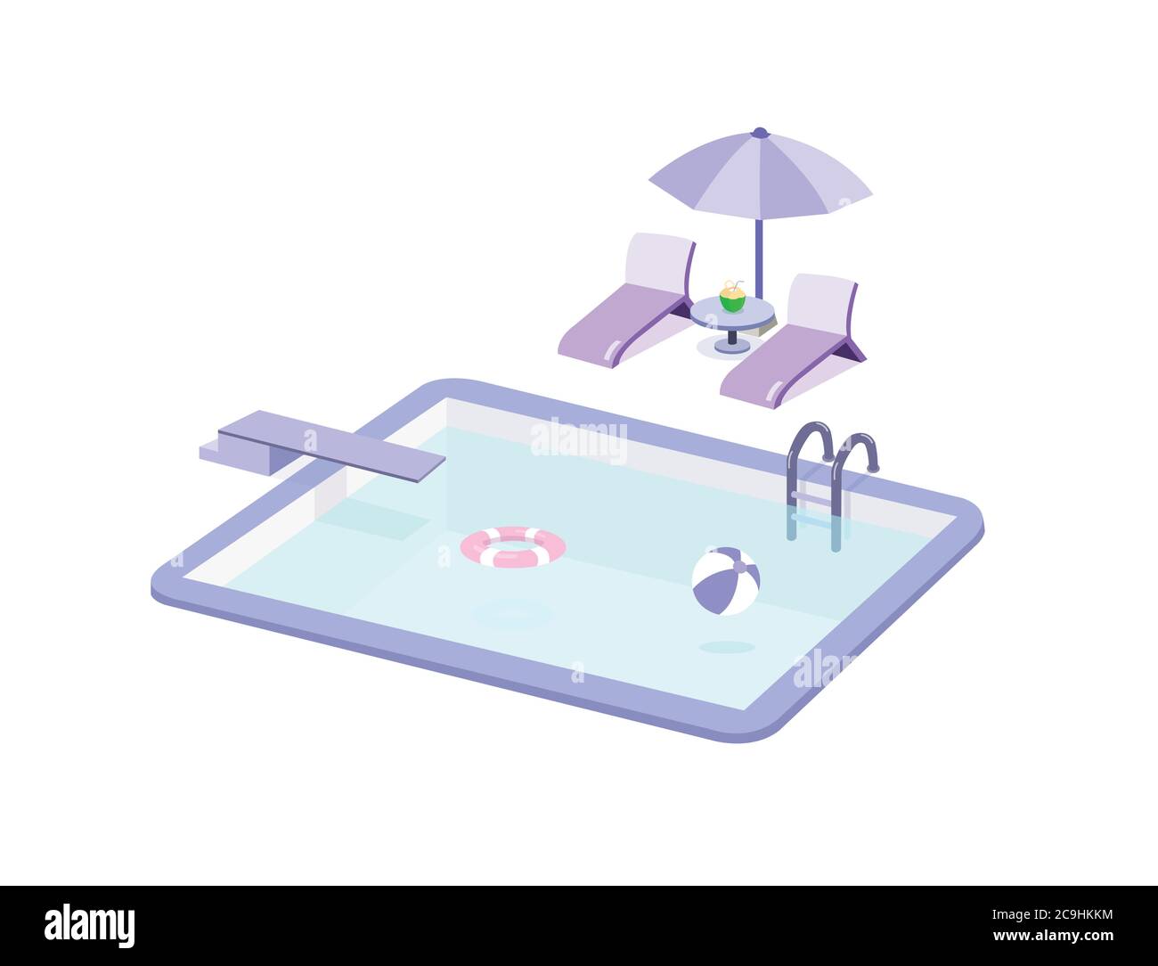 Piscine et chaise de piscine isolées sur fond blanc. Illustration de Vecteur