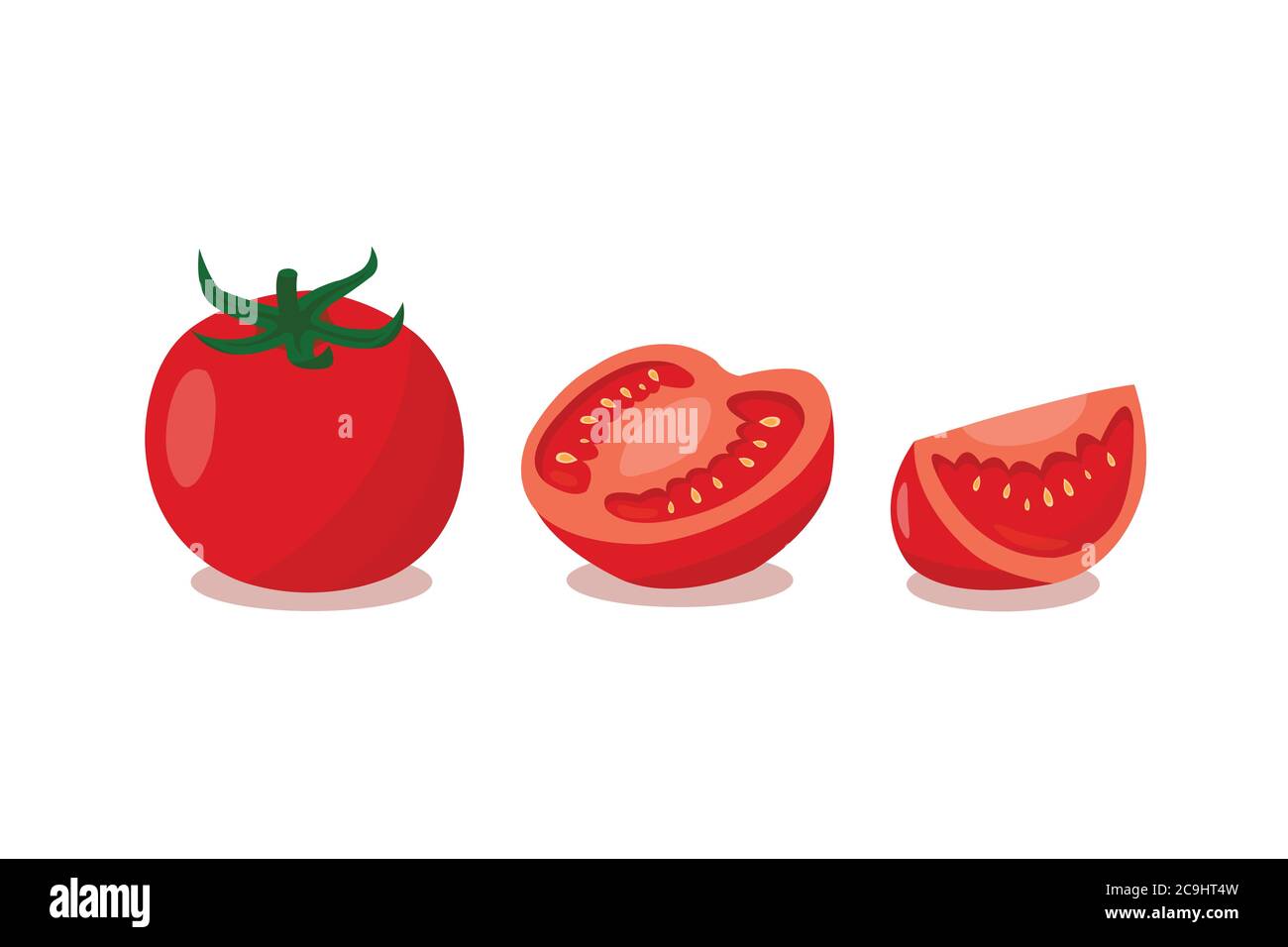 Tomates isolées sur fond blanc. Tomates coupées en deux sur fond blanc. Illustration de Vecteur