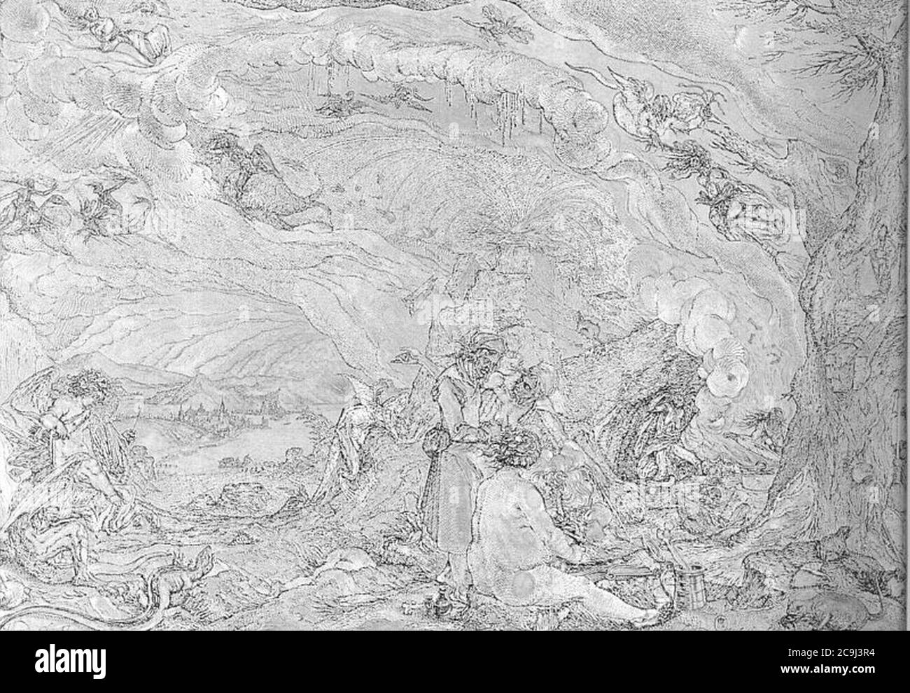 Jacques de Gheyn (I) - la cuisine des sorcières - gravure - 1500s. Banque D'Images