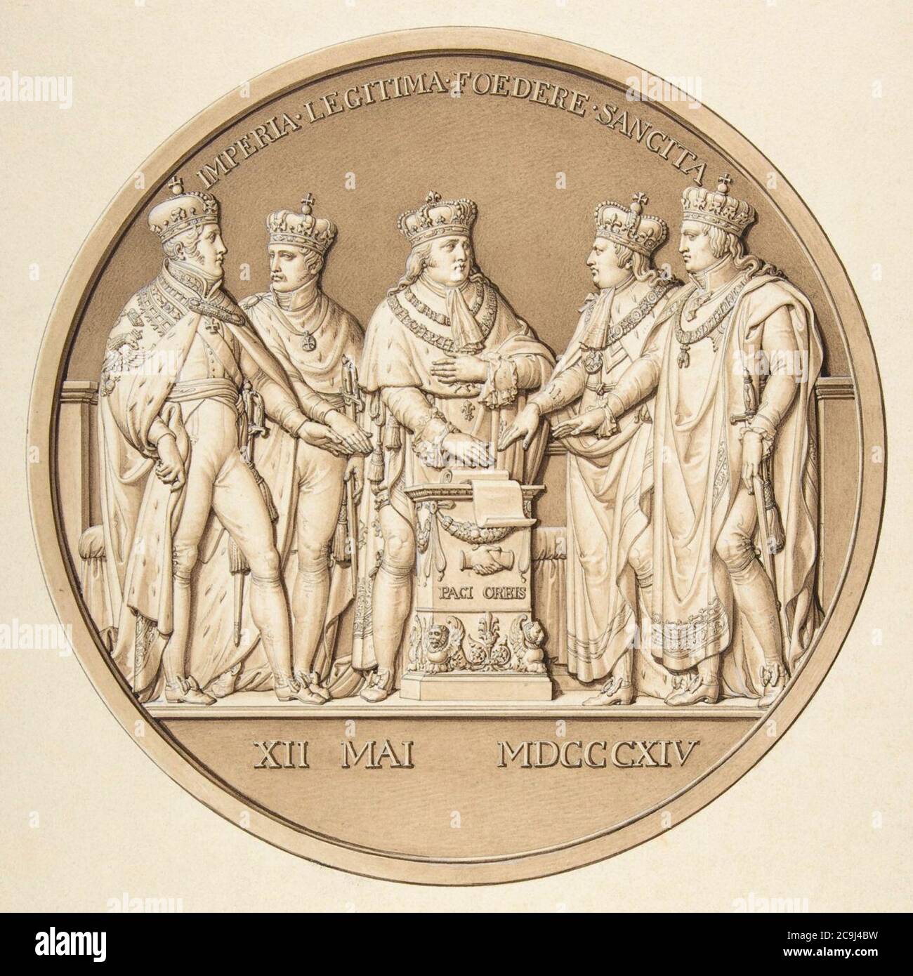 Jacques Édouard Gatteaux, Design pour une Médaille commémorant le Traité de Paris, 1814. Banque D'Images