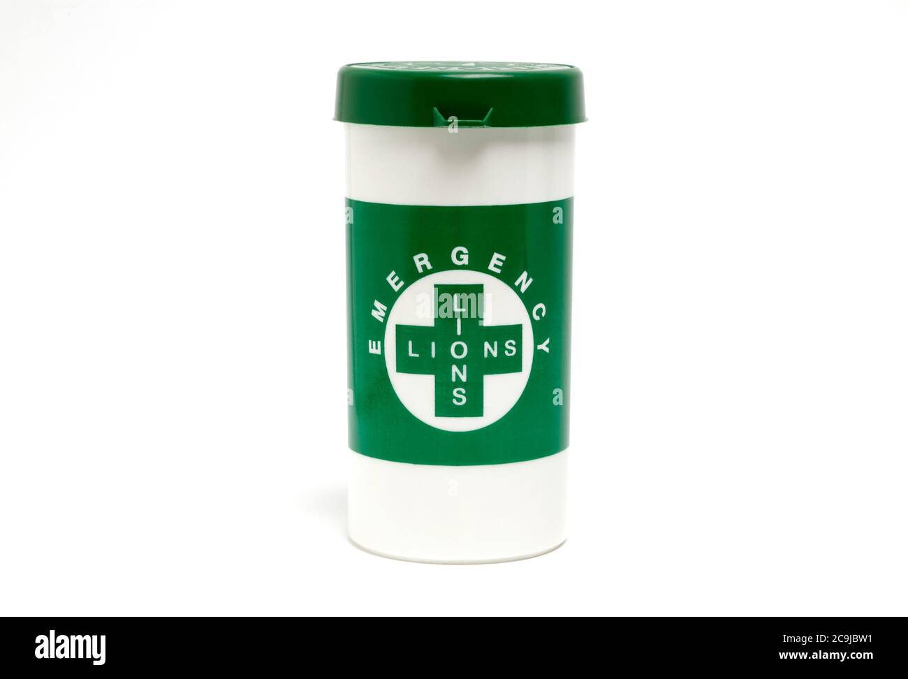 Bouteille d'information médicale d'urgence Lions. Banque D'Images