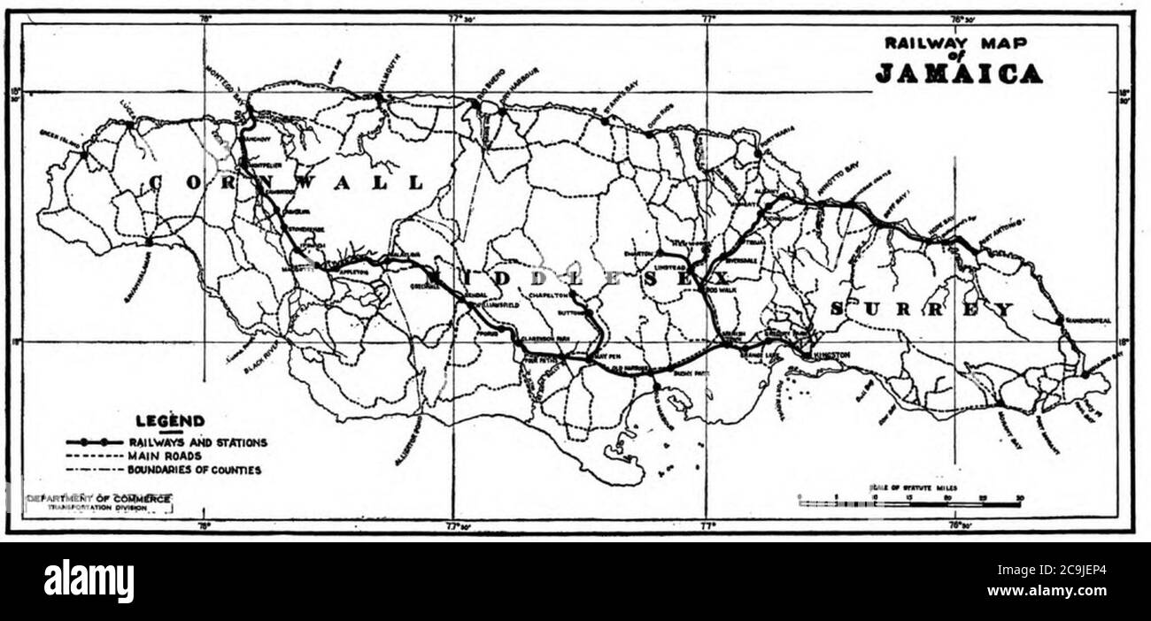 Carte ferroviaire de la Jamaïque 1925. Banque D'Images