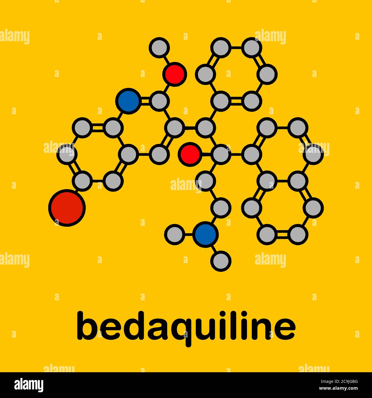 Médicament contre la tuberculose de bédaquiline. Diarylquinoline antibactérien utilisé dans le traitement des infections de mycobacterium tuberculosis. Formule squelette stylisée (ch Banque D'Images