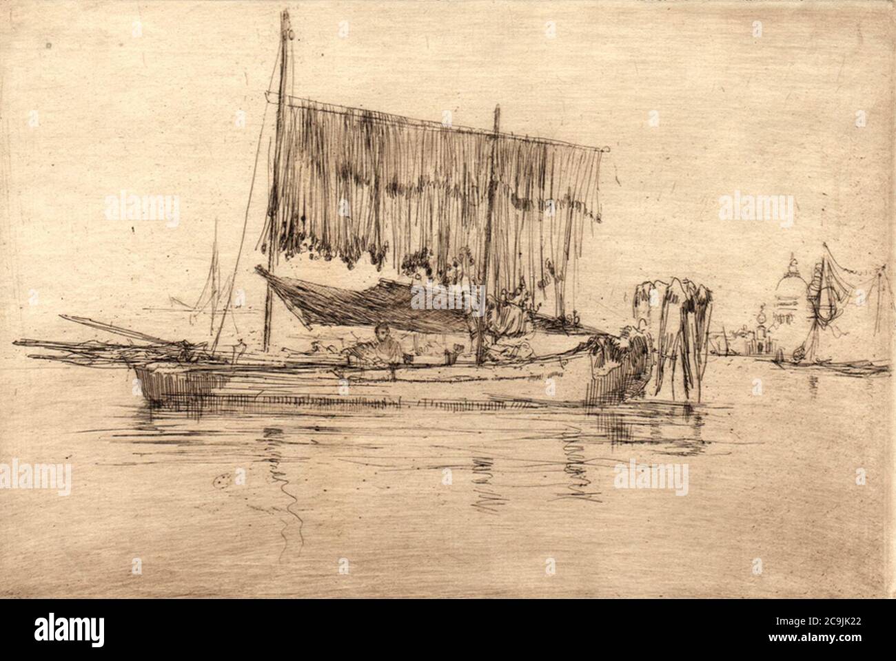 James Abbott McNeill Whistler, bateau de pêche, 1879-1880, gravure sur papier couché. Banque D'Images