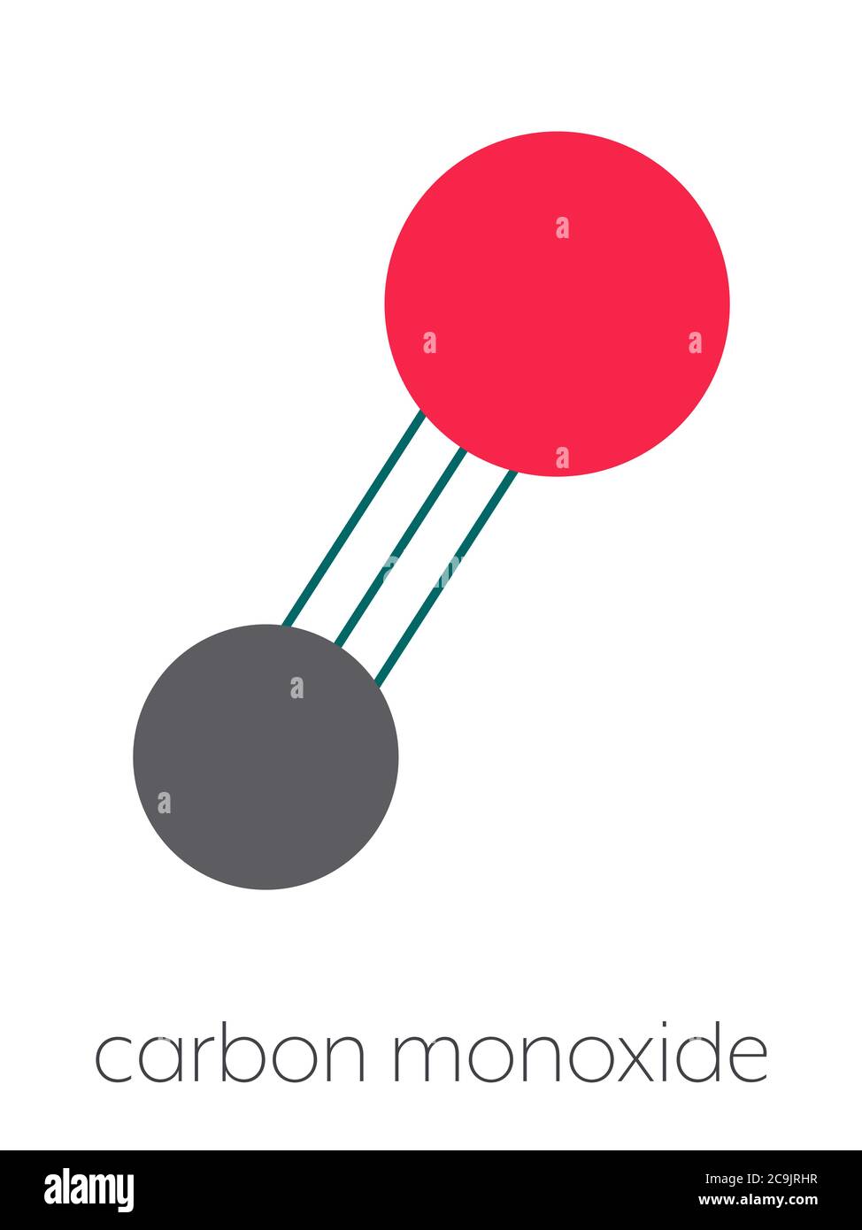 Monoxyde de carbone (CO) molécule de gaz toxique. L'empoisonnement au monoxyde de carbone se produit fréquemment en raison d'un dysfonctionnement des appareils ménagers à combustion de carburant. Skel stylisé Banque D'Images