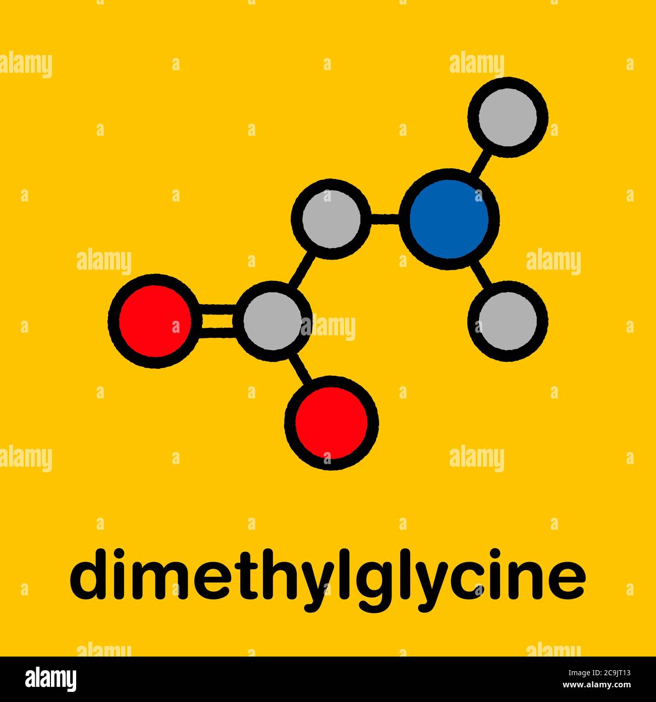 Molécule de diméthylglycine (DMG). Dérivé méthylé de la glycine, utilisé dans les suppléments nutritionnels d'amélioration de la performance. Formule squelette stylisée (ch Banque D'Images