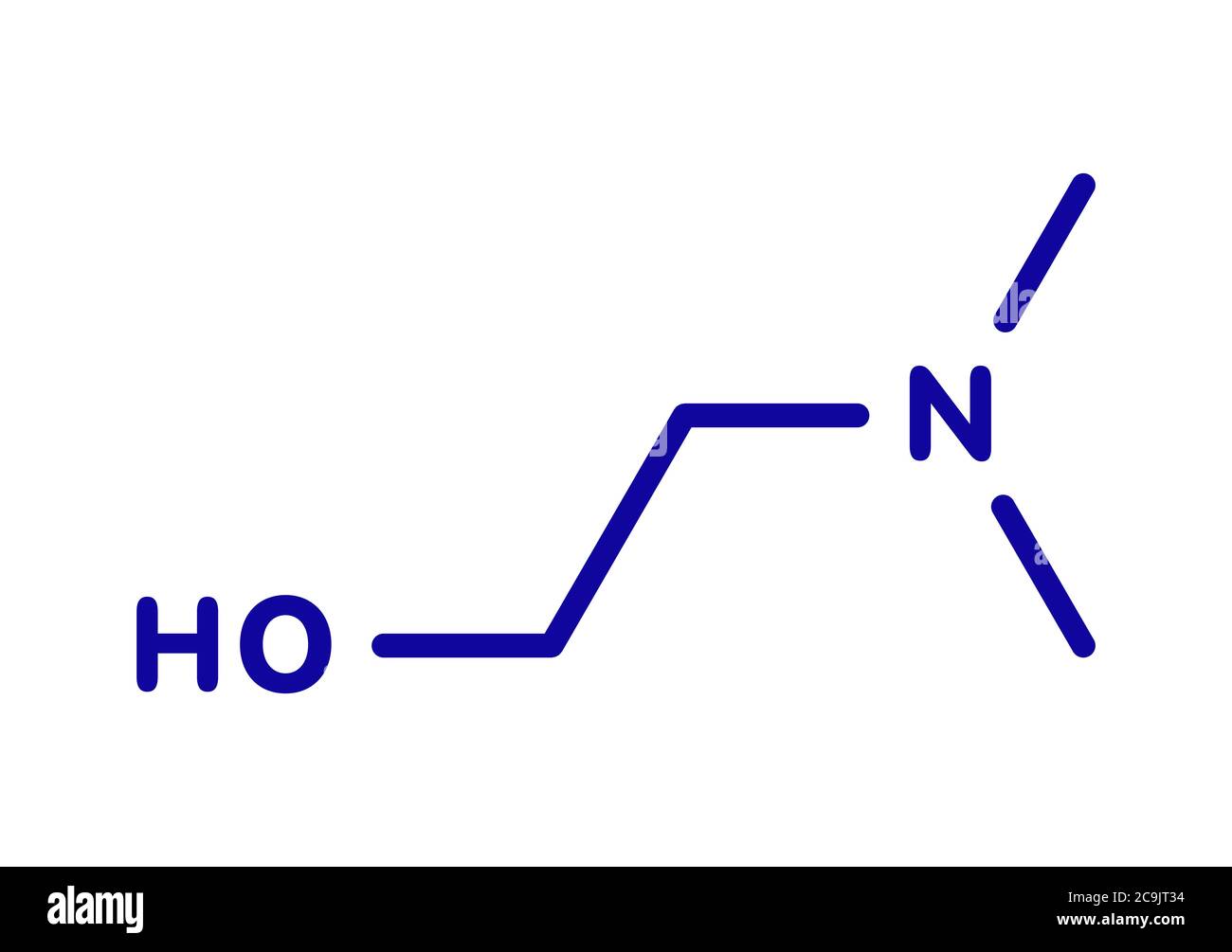 Diméthylaminoéthanol (diméthyléthanolamine, DMEA, DMAE). Peut avoir des effets bénéfiques sur la santé, y compris l'augmentation de la durée de vie. Squelette bleu pour Banque D'Images