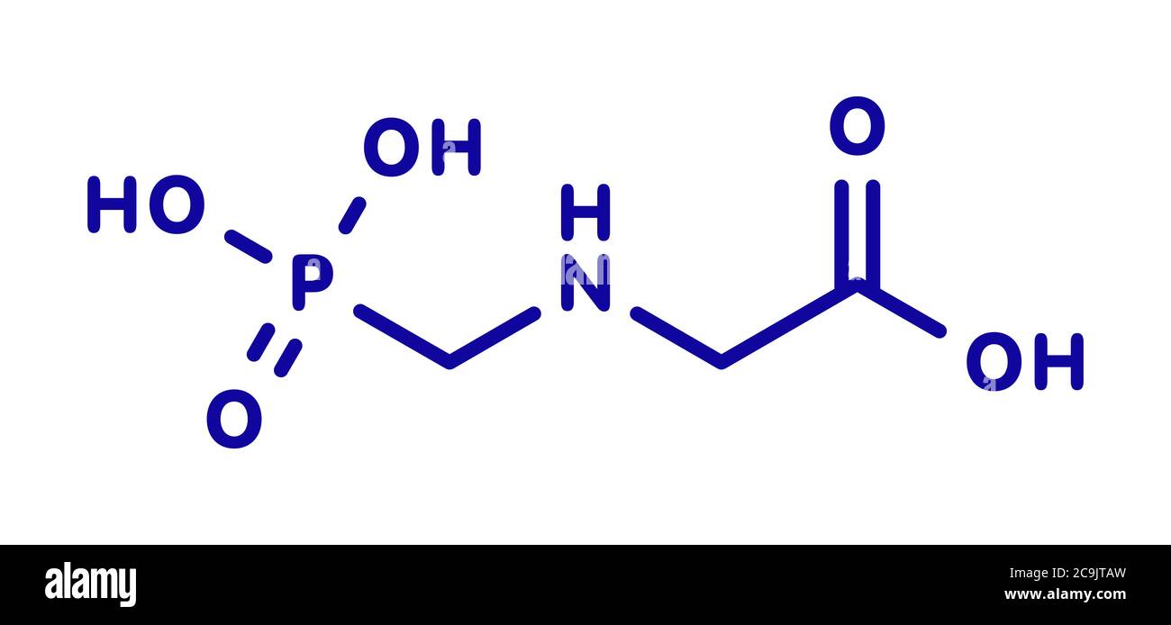 Molécule d'herbicide au glyphosate. Les cultures résistantes au glyphosate (organismes génétiquement modifiés, OGM) ont été produites par le génie génétique. Bleu ske Banque D'Images