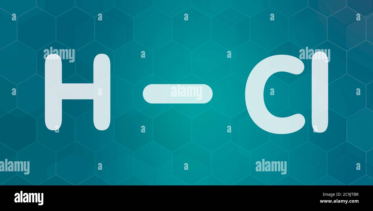 Chlorure d'hydrogène (HCl), molécule de structure chimique. Acide minéral très corrosif ; composante acide du suc gastrique (acide de l'estomac). Fo squelettique blanc Banque D'Images