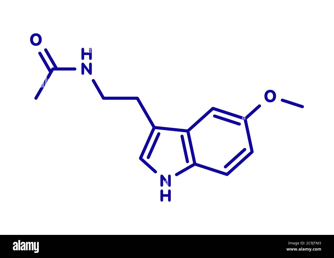 Molécule d'hormone de mélatonine. Chez l'homme, il joue un rôle dans la  synchronisation du rythme circadien. Formule squelettique bleue sur fond  blanc Photo Stock - Alamy