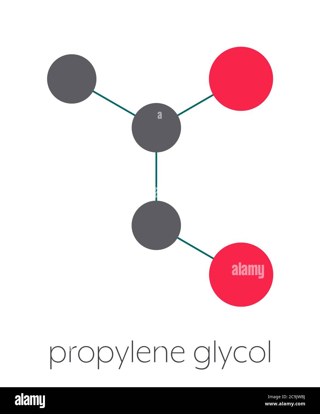 Molécule de propylène glycol (1,2-propanediol). Utilisé comme solvant dans les médicaments pharmaceutiques, comme additif alimentaire, dans les solutions de dégivrage, etc stylisé squelette f Banque D'Images