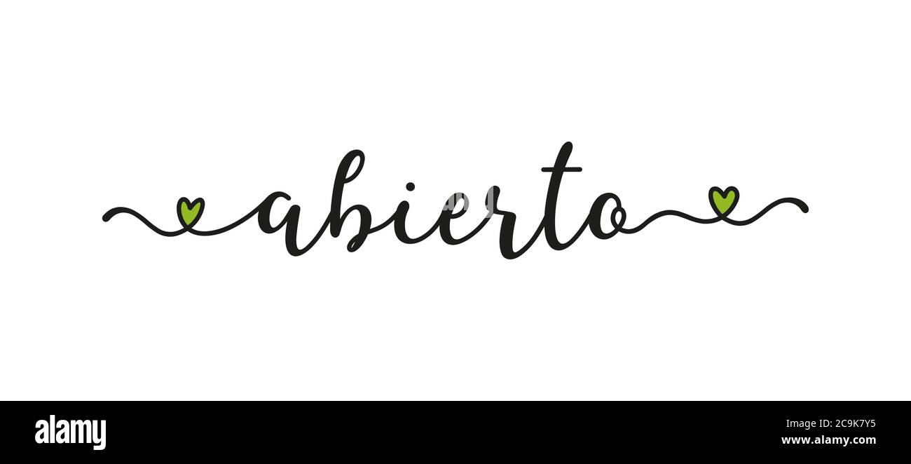 Main esquissé ABIERTO mot en espagnol comme annonce, bannière Web. Traduit OUVERT. Lettrage pour bannière, en-tête, publicité, annonce. Illustration de Vecteur