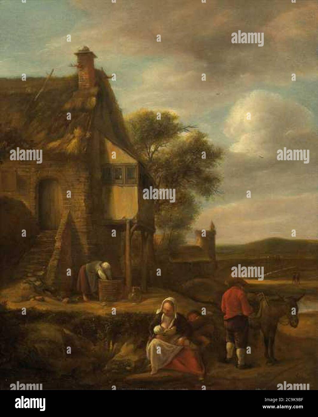 Jan Steen - Paysage avec des figures devant une maison. Banque D'Images