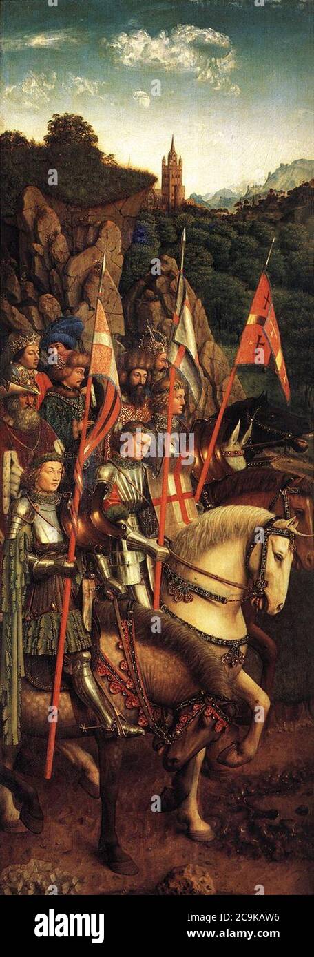 Jan van Eyck - le retable de Gand - les soldats du Christ Banque D'Images