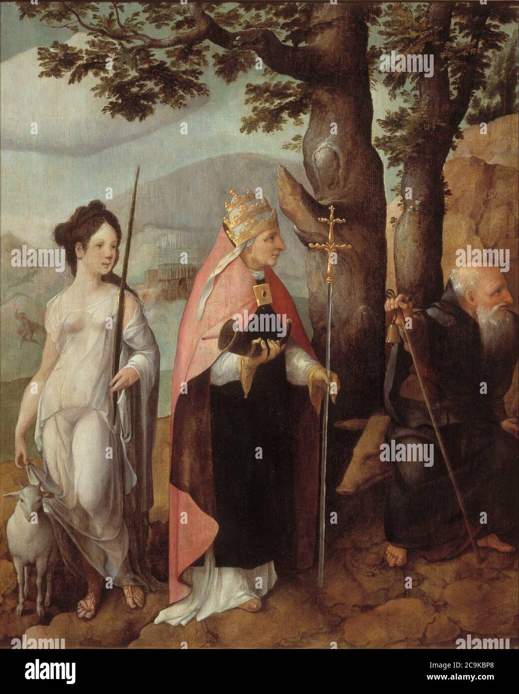 Jan van Scorel - Triptych avec l'entrée du Christ à Jérusalem, saints et à l'extérieur des ailes, patrons de... Banque D'Images