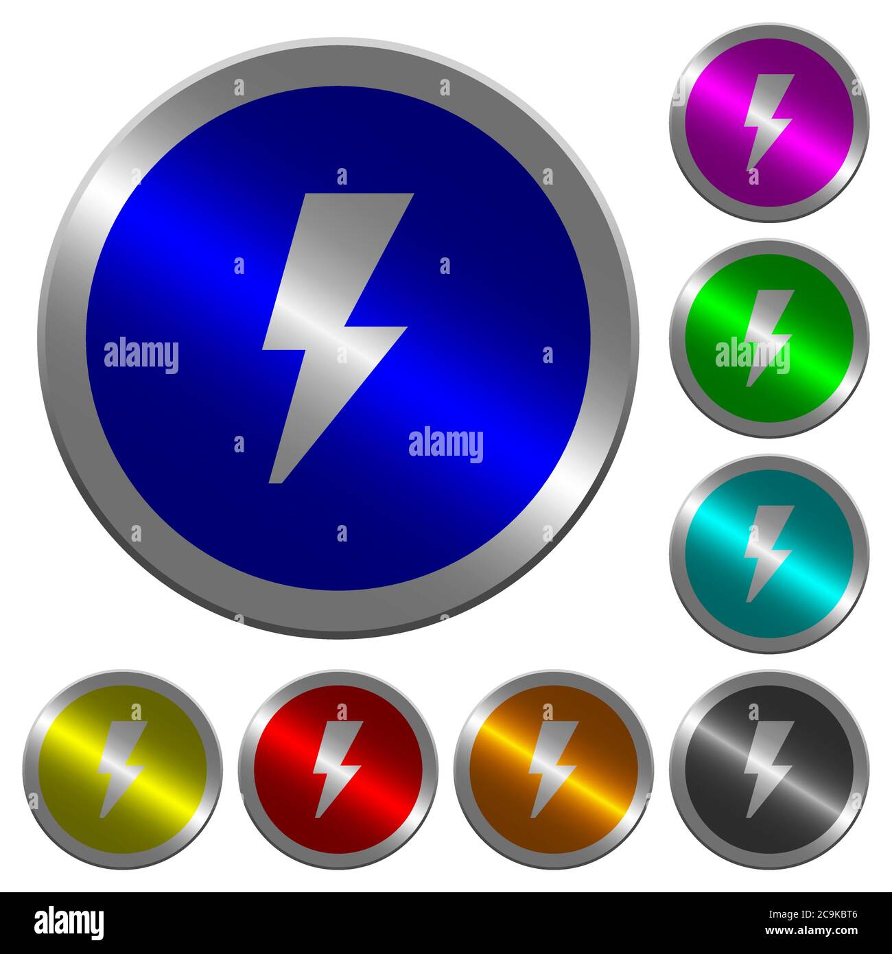 Des icônes clignoteront sur des boutons ronds lumineux en acier de couleur semblable à une pièce Illustration de Vecteur