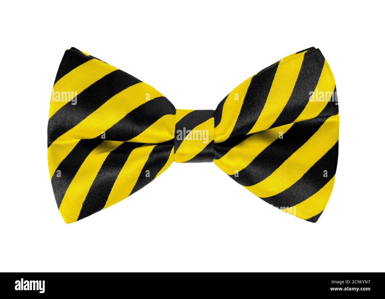 Noeud papillon à rayures jaunes et noires sur fond blanc Banque D'Images