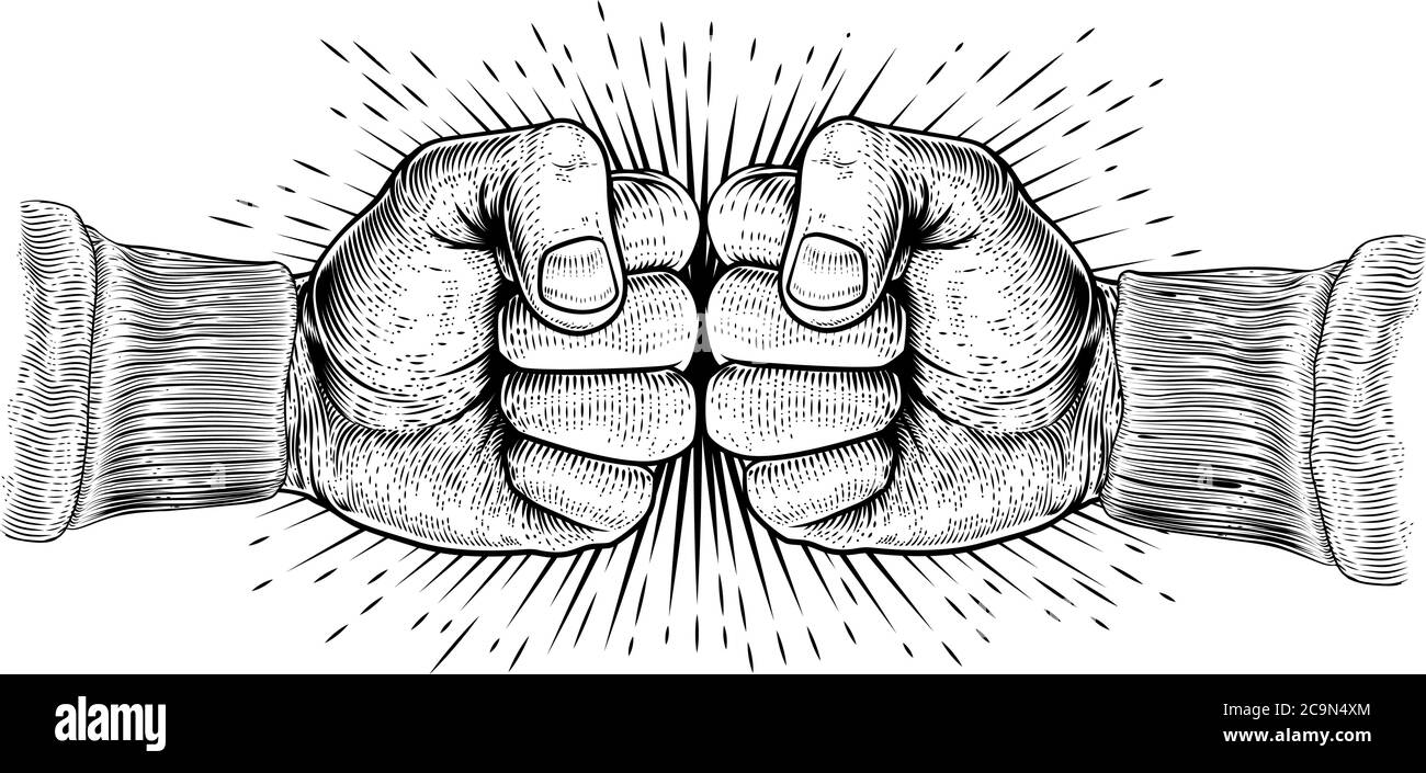 Fists Punching Vintage Woodcut style concept Illustration de Vecteur