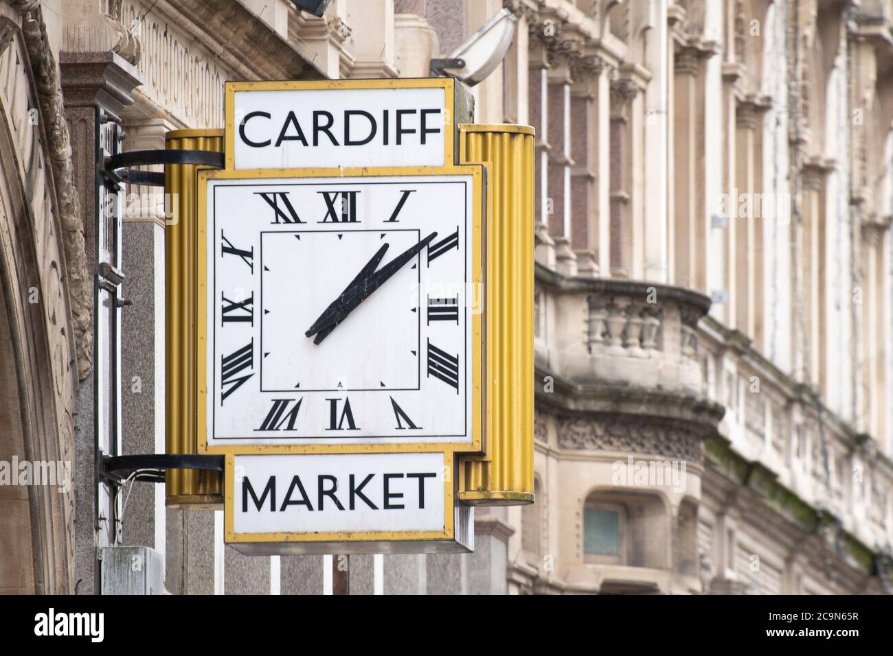 Un gros plan du panneau Cardiff Market à Cardiff, Royaume-Uni. Banque D'Images