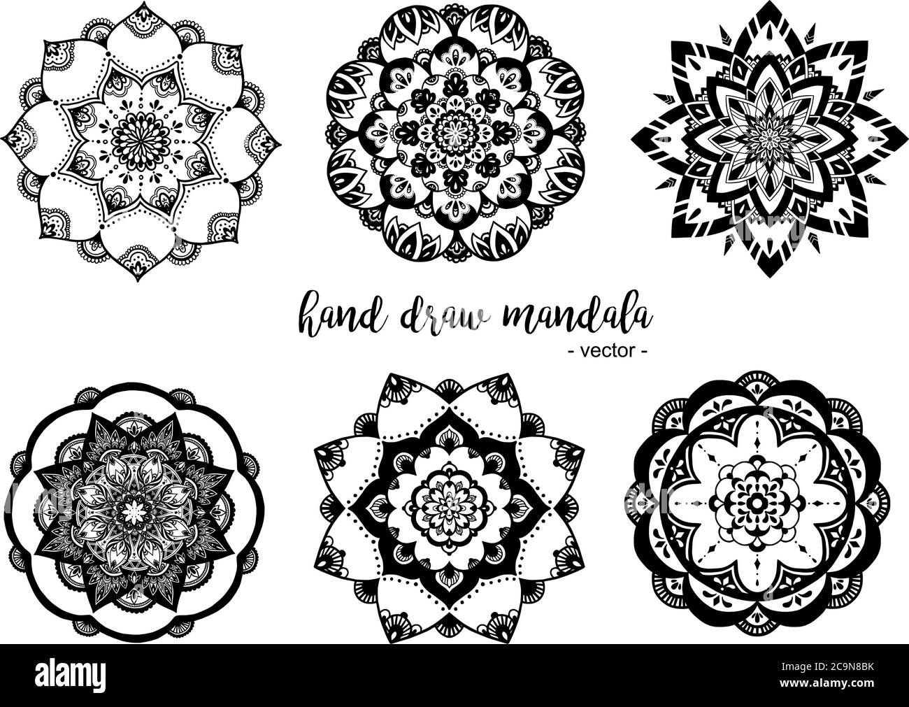 Ensemble de motif circulaire sous forme de mandala pour livre de coloriage, Henna, Mehndi, tatouage, logo Yoga. Fond pour l'affiche de méditation. Forme de fleur inhabituelle Illustration de Vecteur