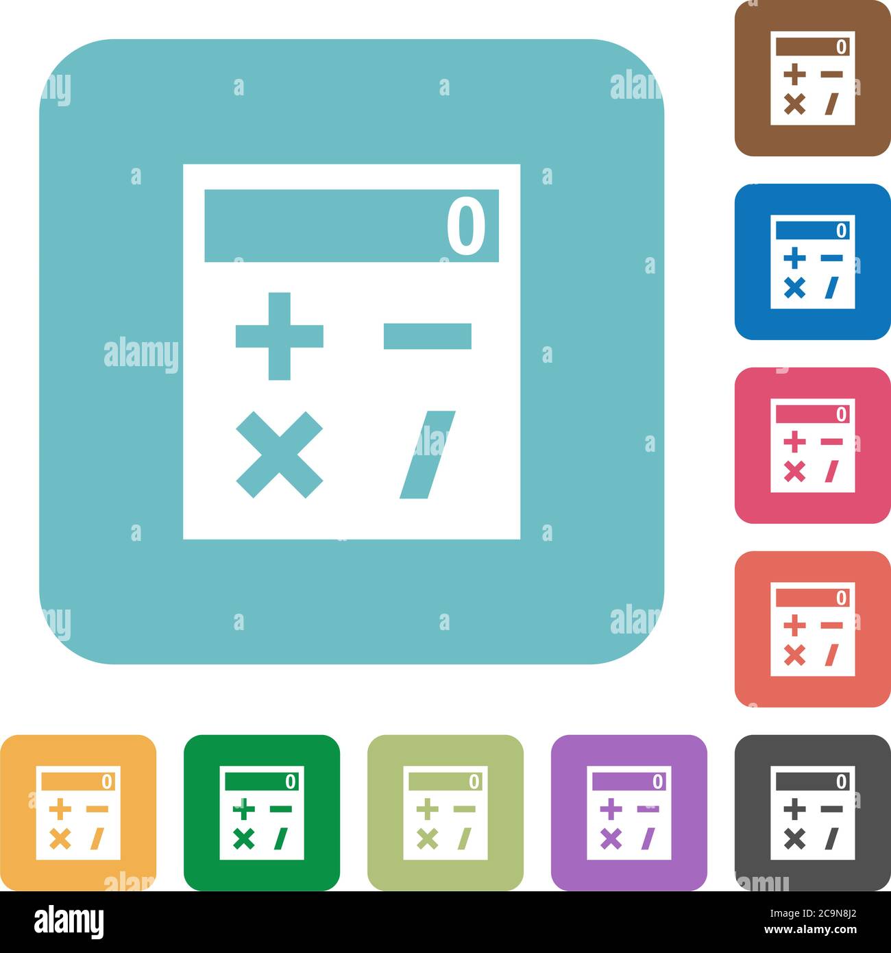 Calculatrice de poche icônes plates blanches sur arrière-plans carrés de couleur arrondie Illustration de Vecteur