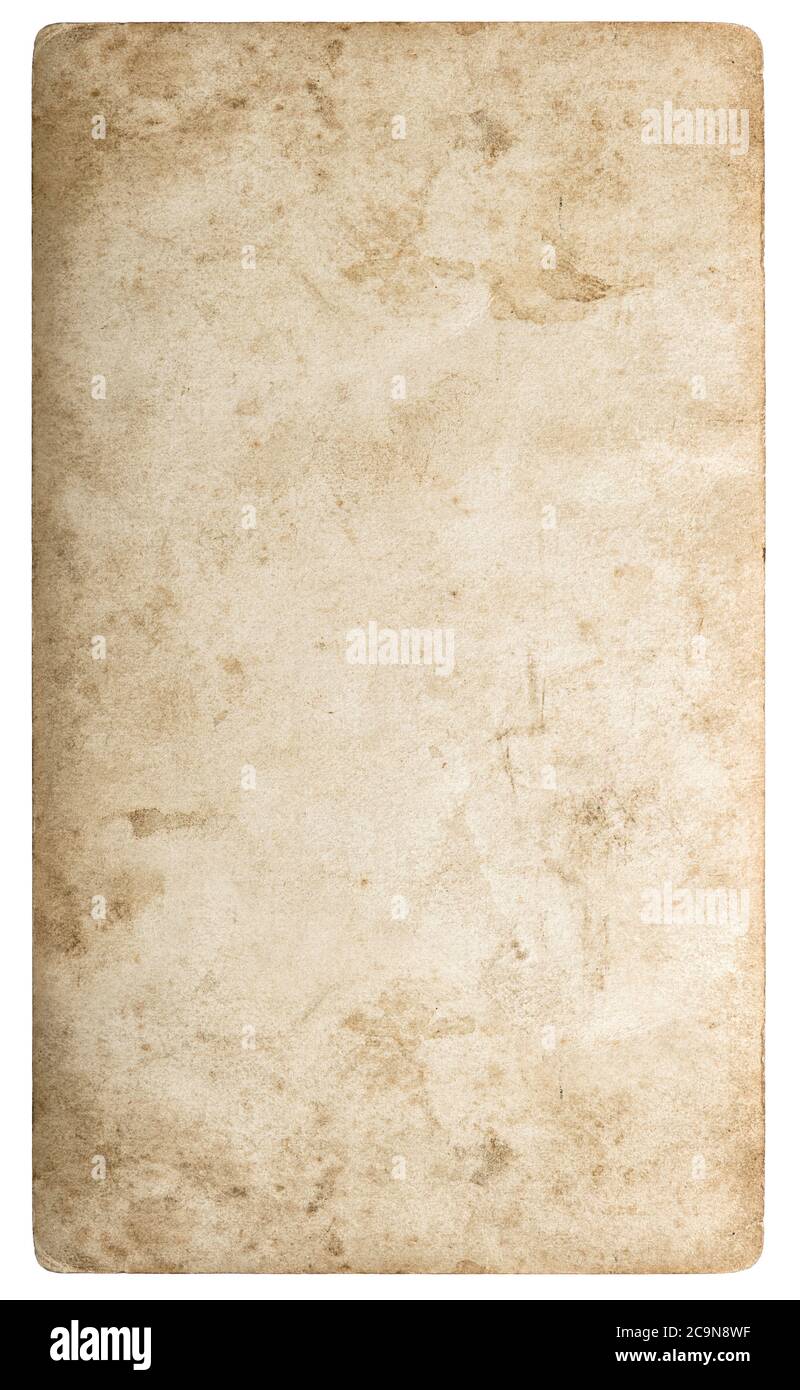 Feuille de papier utilisée isolée sur fond blanc. Texture en carton vieilli Banque D'Images