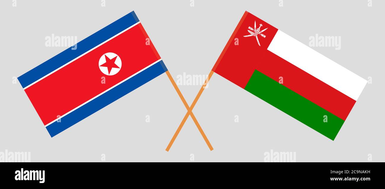 Drapeaux croisés de l'Oman et de la Corée du Nord. Couleurs officielles. Proportion correcte. Illustration vectorielle Illustration de Vecteur