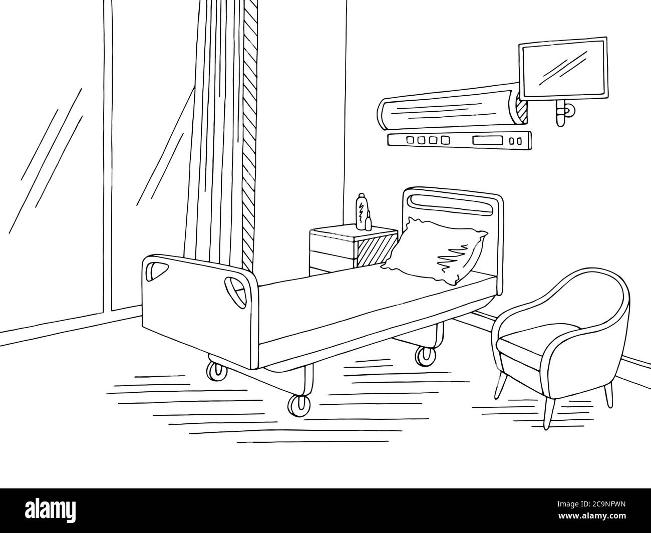 Schéma d'illustration de l'intérieur noir blanc du graphique de l'hôpital Illustration de Vecteur