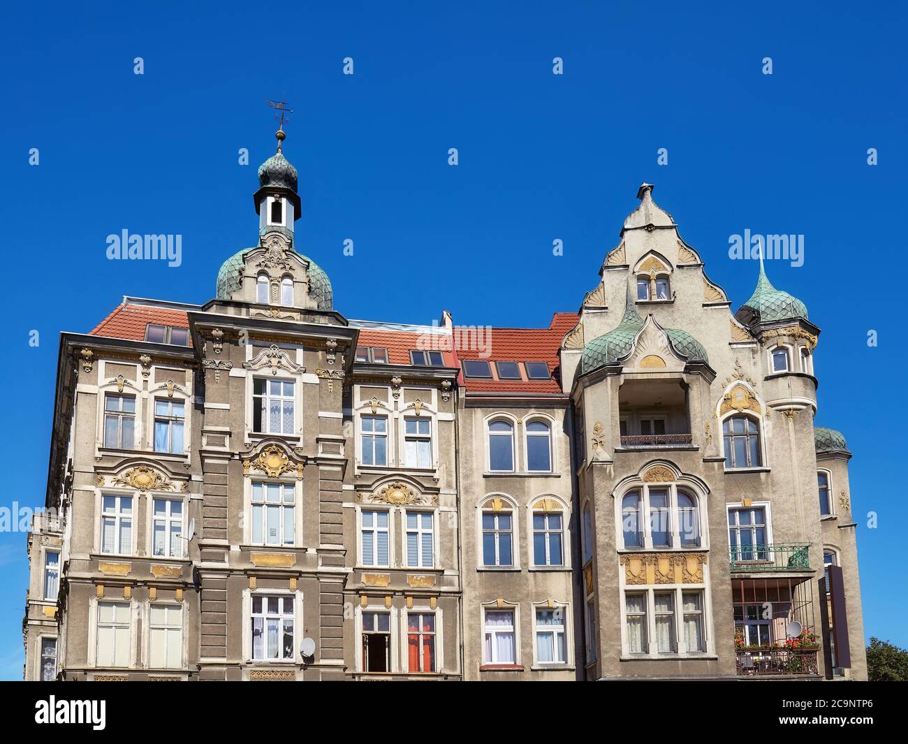 Ancienne maison de résidence sur la place Grunwaldzki à Szczecin, Pologne. Banque D'Images