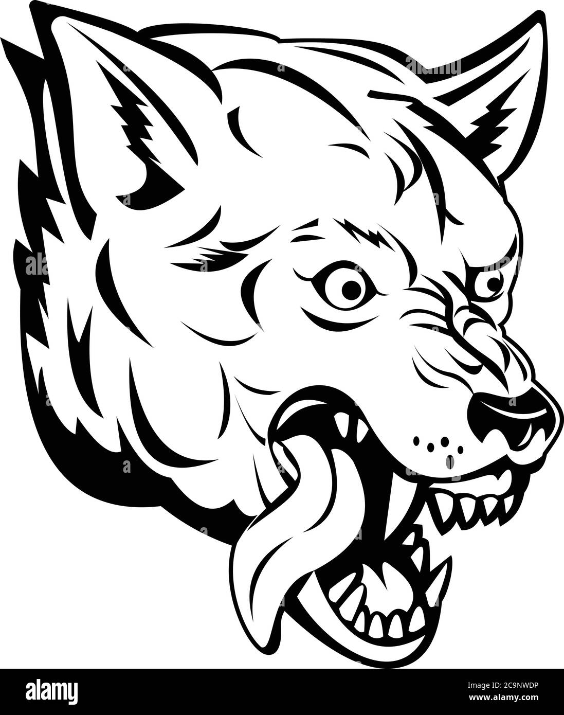 Mascotte sportive illustration de la tête d'un loup agressif et en colère, lupus canis, loup gris ou loup gris, un grand canin originaire d'Eurasie et de l'Am du Nord Illustration de Vecteur