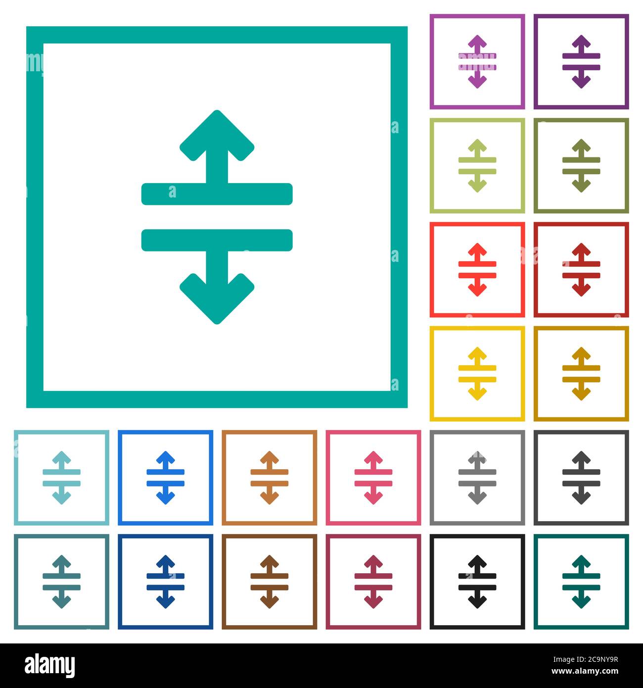 Icônes de couleur plate et horizontale avec cadres quadrants sur fond blanc Illustration de Vecteur