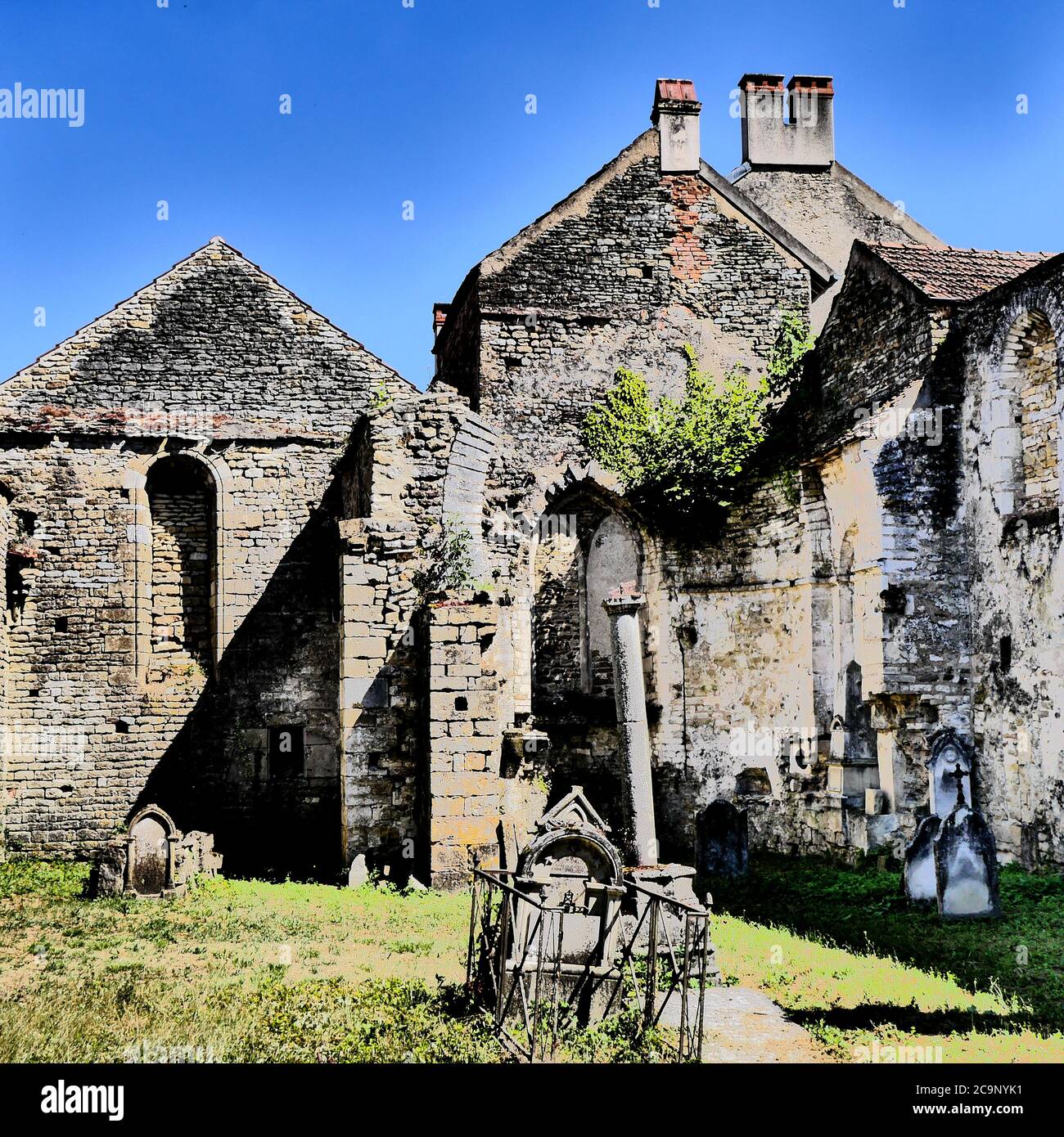 Ruines de l'église du IXe siècle, vue numérique filtrée, Saint-Père, Yonne, Bourgogne-Franche-Comté, France. Banque D'Images