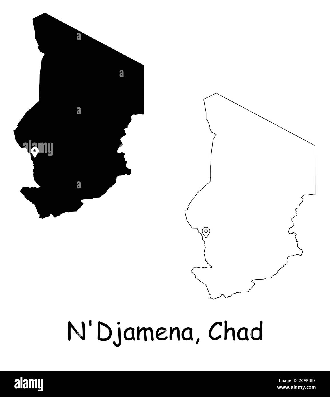 N'Djamena Tchad. Carte détaillée du pays avec broche d'emplacement sur ...