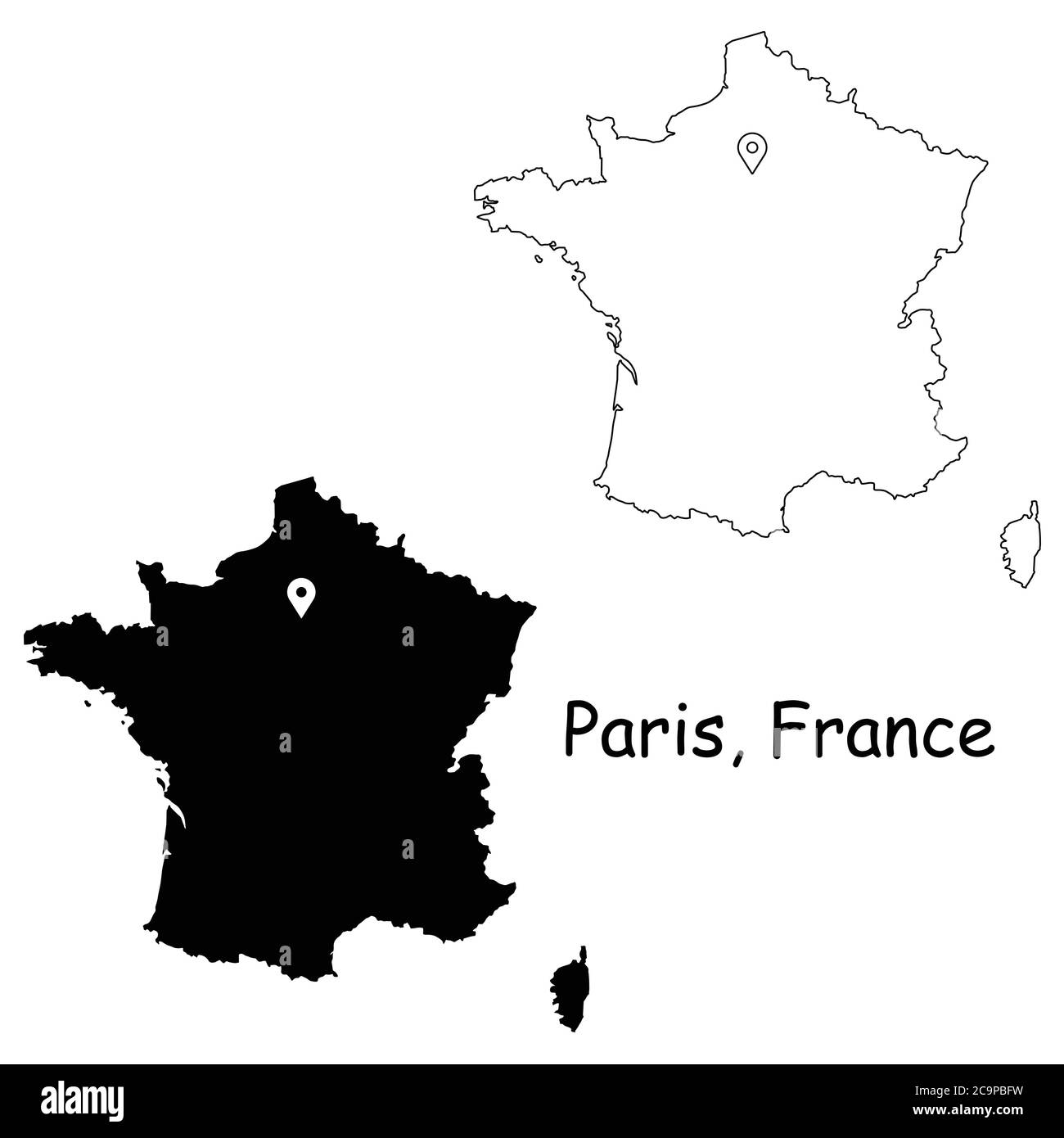 Paris France Carte Detaillee Du Pays Avec Broche D Emplacement Sur Capital City Cartes Silhouettes Et Vectorielles Noires Isolees Sur Fond Blanc Vecteur Eps Image Vectorielle Stock Alamy