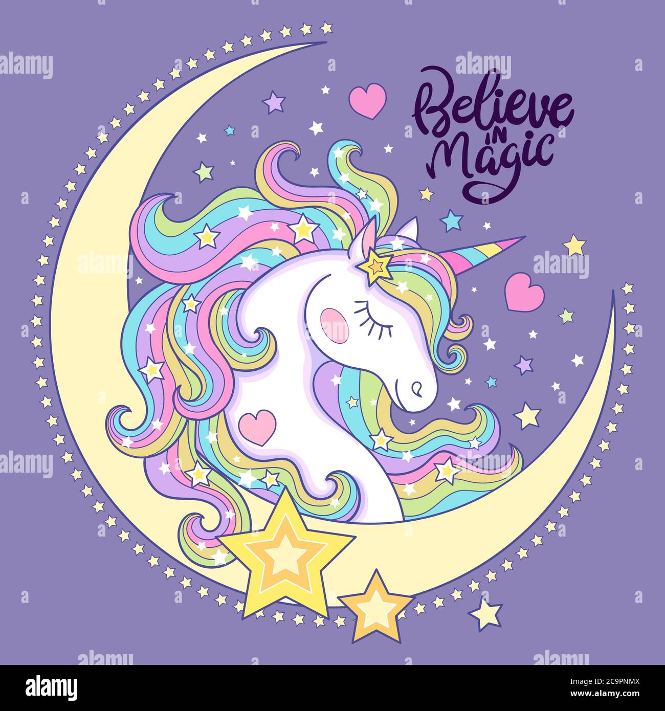 Motif sans couture avec tête unicorn et étoiles sur fond rose. Pour la conception de tissus, papier peint, papier d'emballage, scrapbooking, fonds, etc Illustration de Vecteur