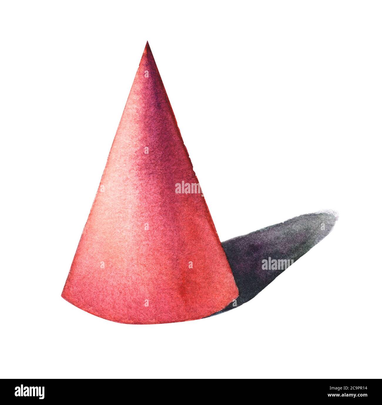 Cône rouge, formes géométriques de base avec lumière et ombre spectaculaires dans le style aquarelle. Solides isolés sur un fond blanc. Banque D'Images