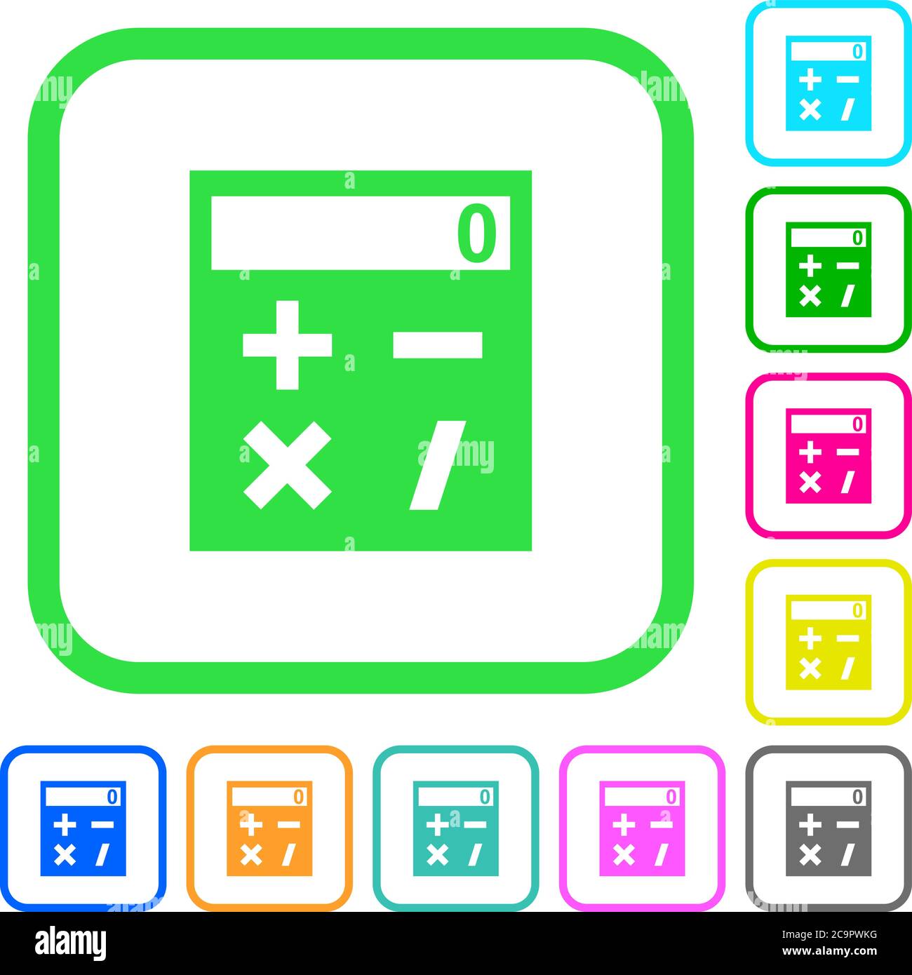 Calculatrice de poche icônes plates aux couleurs vives avec bordures courbes sur fond blanc Illustration de Vecteur