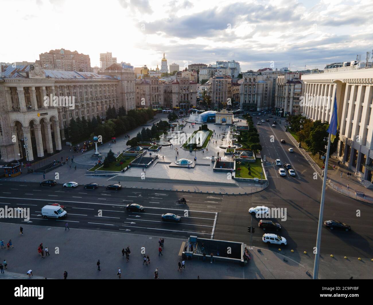 Place de l'indépendance à Kiev, Ukraine. Maïdan. Vue aérienne Banque D'Images