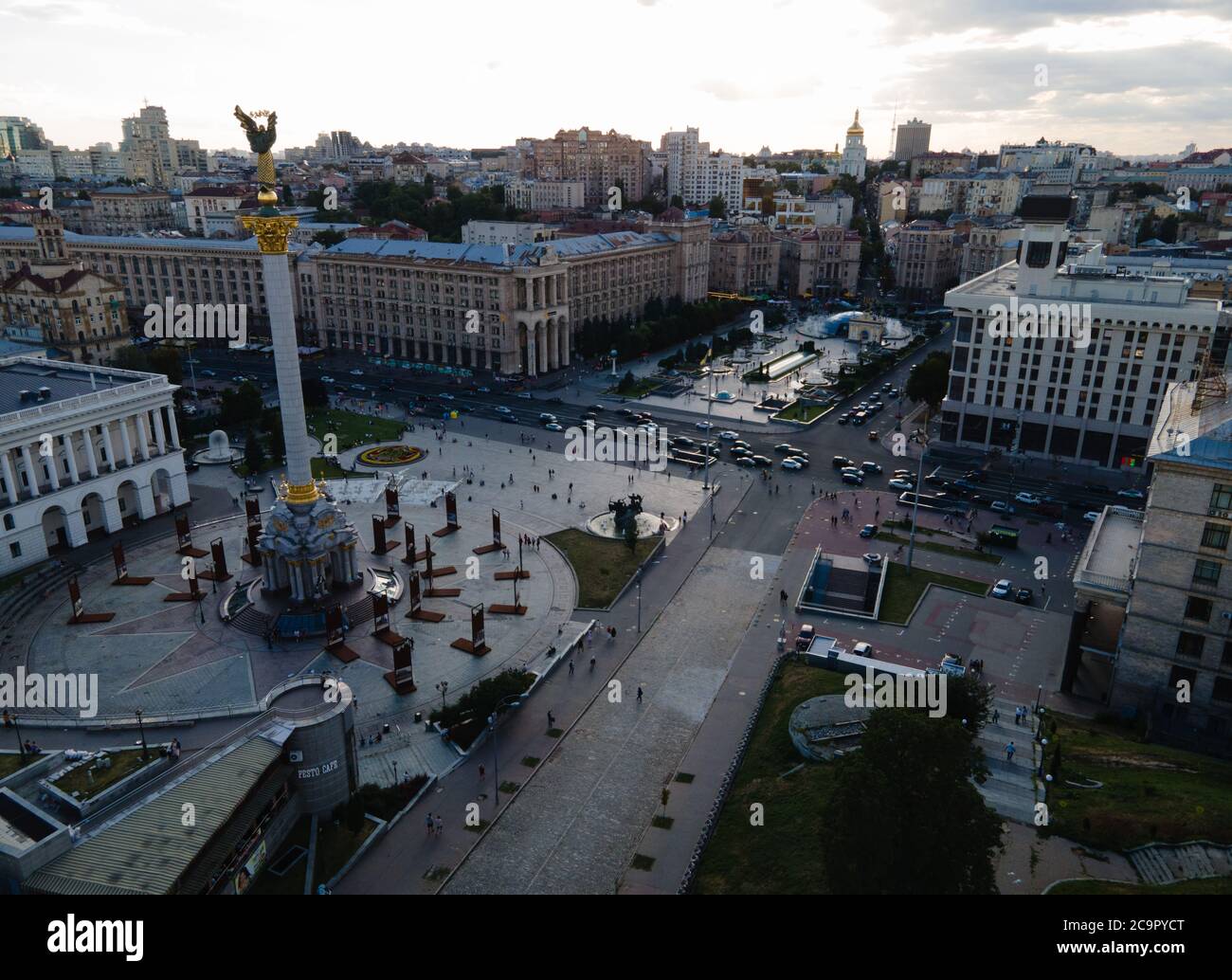 Place de l'indépendance à Kiev, Ukraine. Maïdan. Vue aérienne Banque D'Images