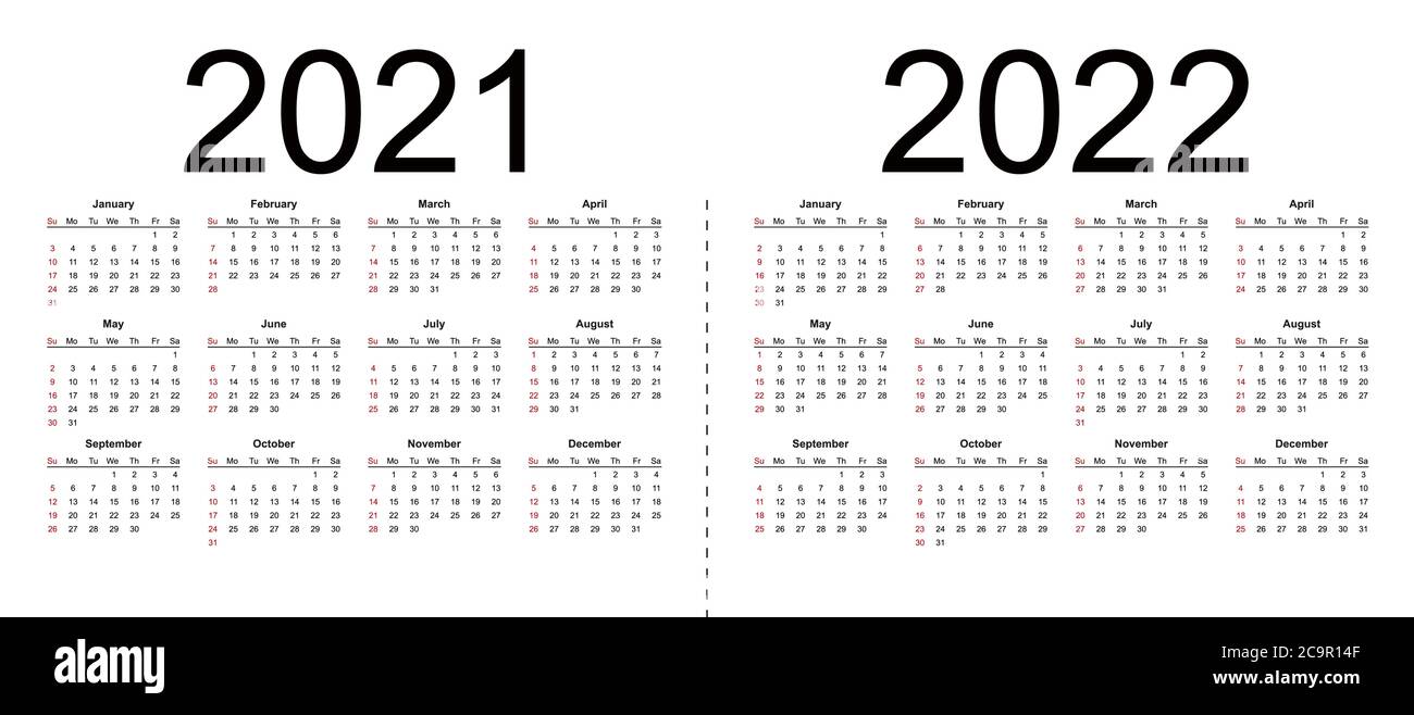 Calendriers vectoriels modifiables simples pour l'année 2021 2022. La ...