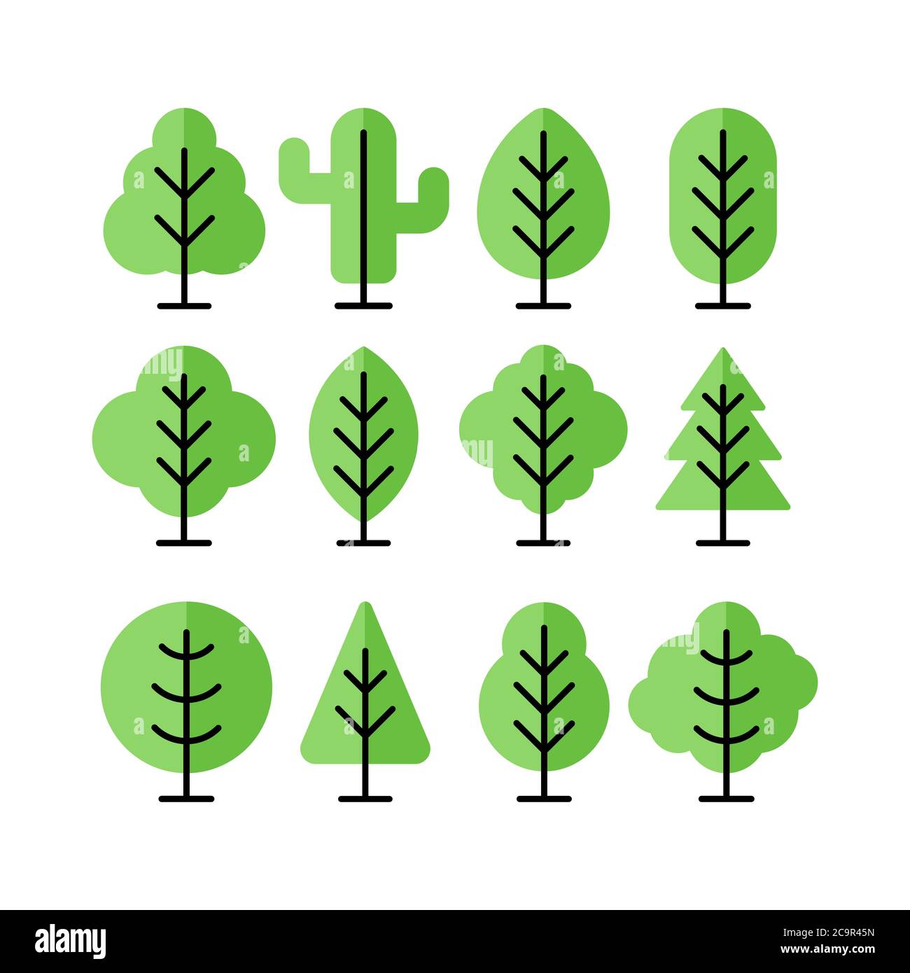 Ensemble d'illustrations vectorielles de l'arbre. Motif arbre nature avec motif plat pour un élément graphique décoratif en arrière-plan. Icône arbre simple, logo, SIG Illustration de Vecteur