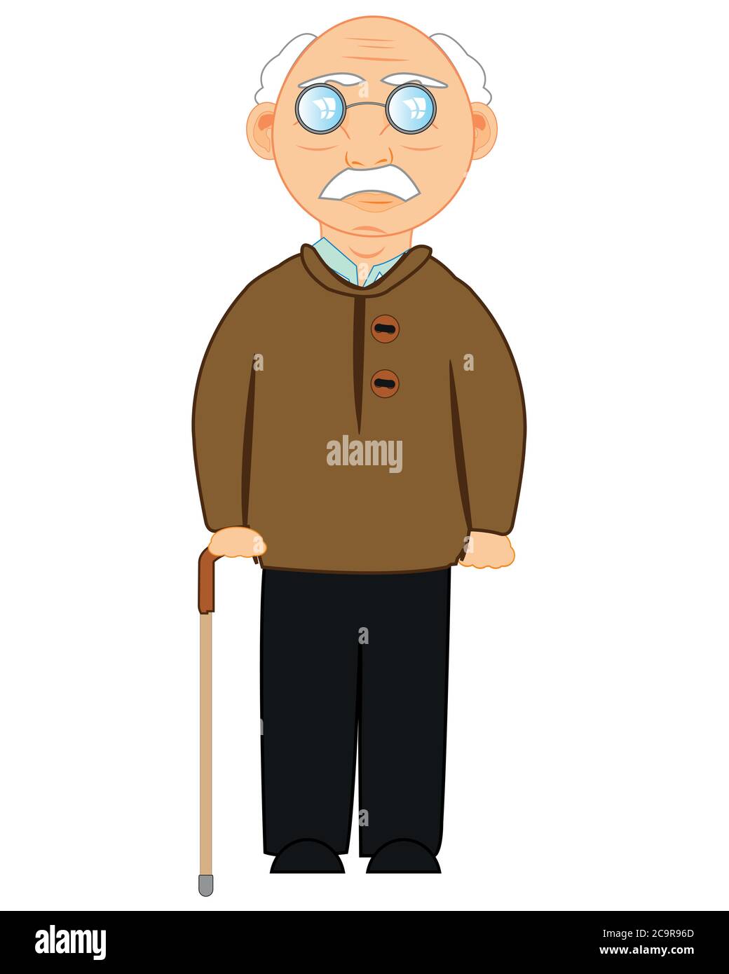 Homme âgé avec bâton de marche à la main Illustration de Vecteur