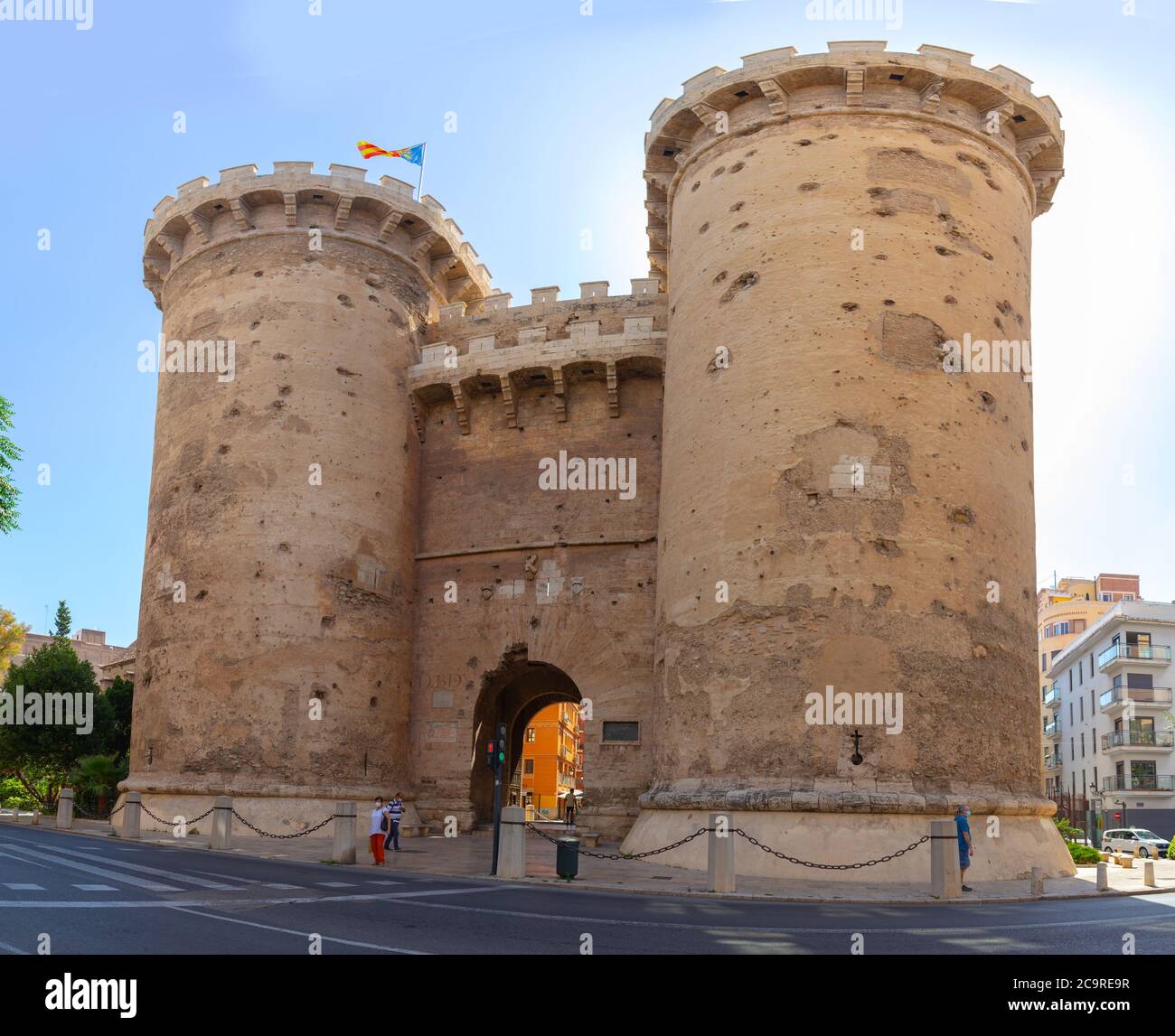 Torres de quart ou Puerta de quart deux portes fortifiées du mur médiéval de Valence Banque D'Images