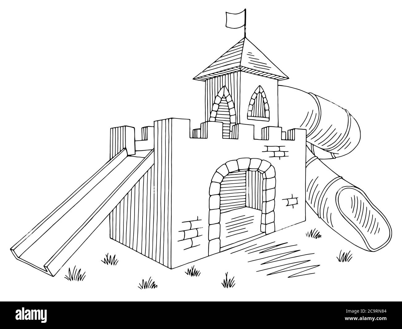 Terrain de jeu graphique château noir blanc esquisse illustration vecteur Illustration de Vecteur