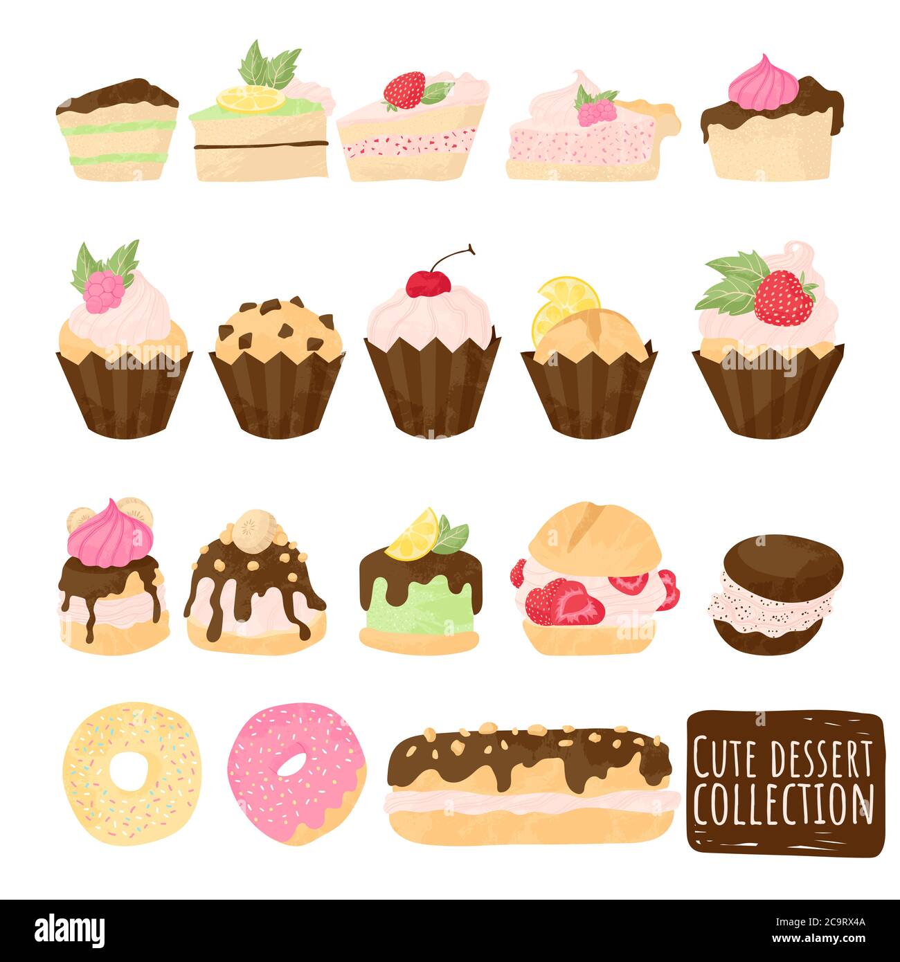 Gateau Vecteur Chocolat Confiserie Cupcake Et Dessert De Confiserie Sucree Avec Creme Fouettee Baies Et Fruits Dessin Anime Plat Avec Illustration Vectorielle Image Vectorielle Stock Alamy