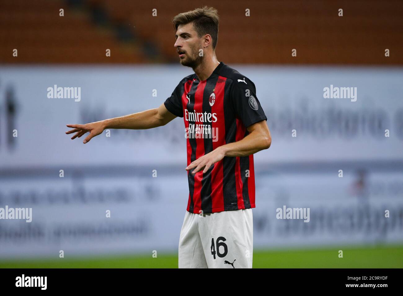 Matteo Gabbia (Milan) lors de l'AC Milan contre Cagliari Calcio, match de football italien Serie A, Milan, Italie, 01 août 2020 Banque D'Images