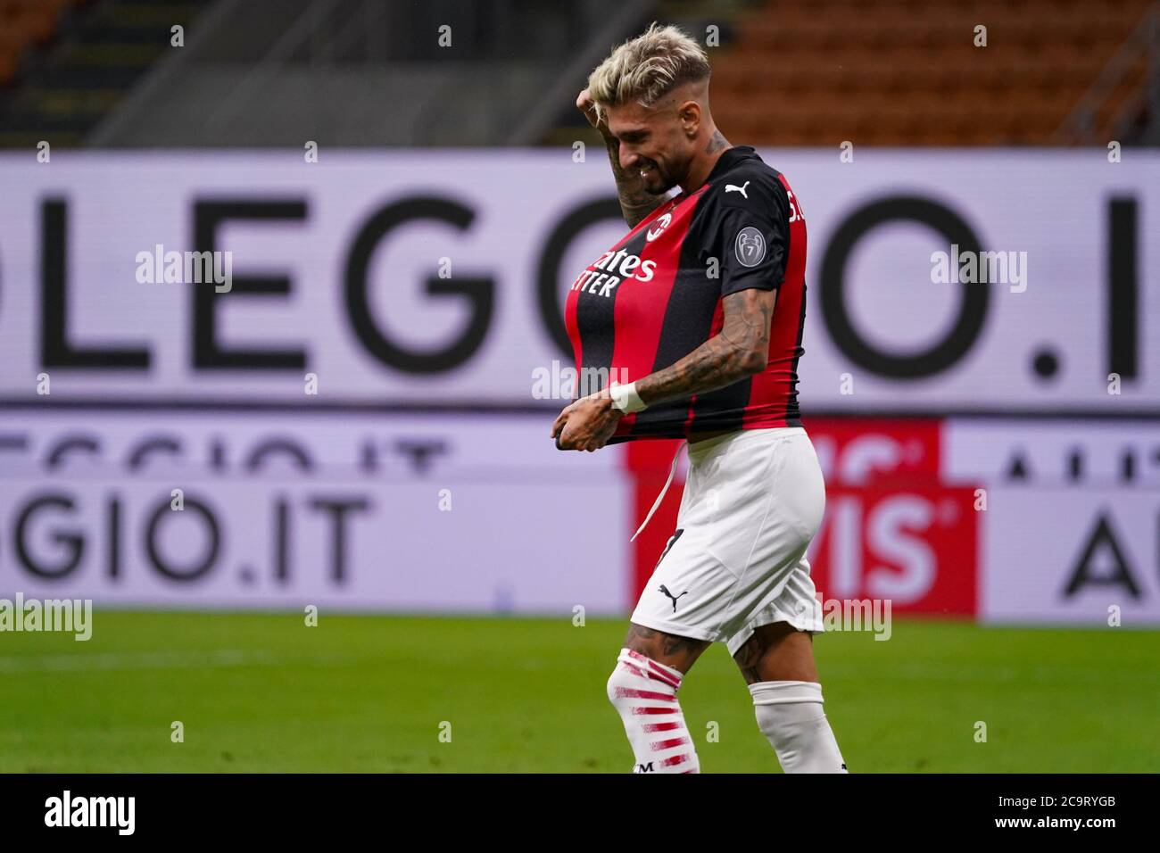 Samu Castillejo (Milan) pendant l'AC Milan contre Cagliari Calcio, italian Serie A football match, Milan, Italie, 01 août 2020 Banque D'Images