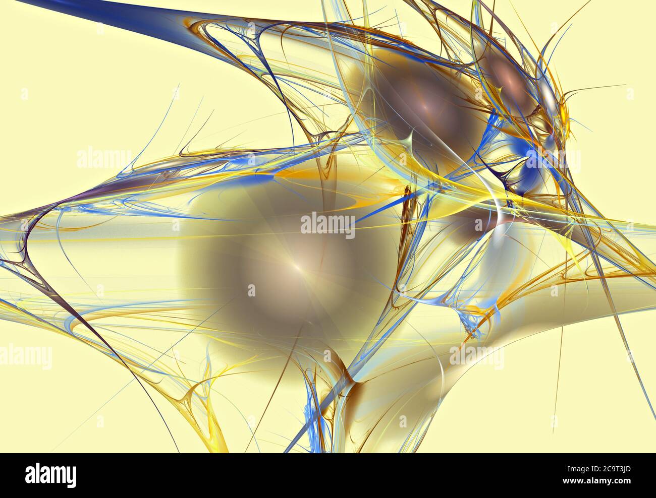 Conception numérique de l'art fractal, particules électroniques sur fond jaune Banque D'Images